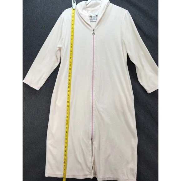 Karen Neuberger Velour Full Zip Robe Pockets Sleepwear Nightgown Sz M Blush Pink - Picture 6 of 9